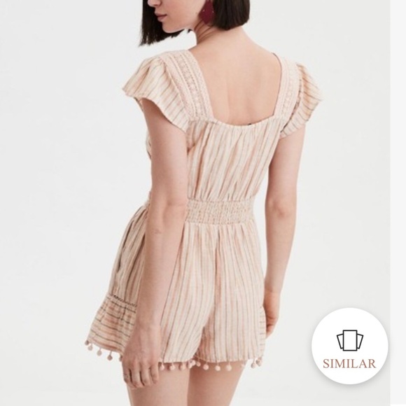 American Eagle Striped Cotton Linen Blend Romper – Size Medium Tall - Picture 3 of 10